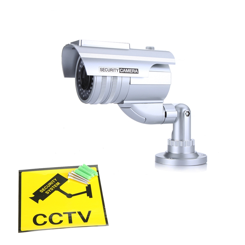Noir sans Batterie Fausse caméra à énergie Solaire extérieure CCTV caméra de sécurité factice Fausse caméra de Surveillance avec lumière d'enregistrement LED Rouge 